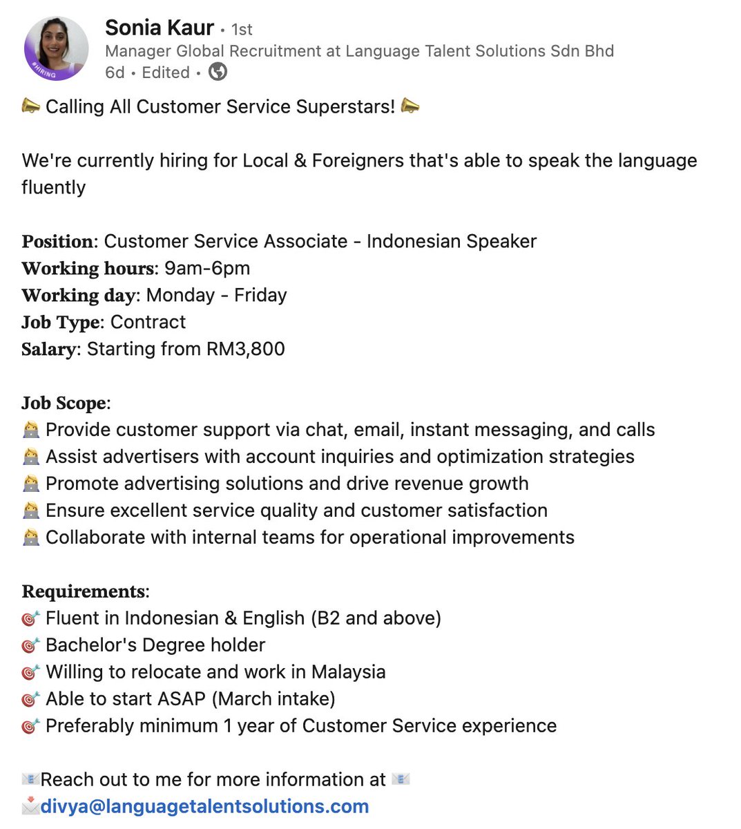 Walaupun udah 6 hari yang lalu, tapi worth to try!

Customer Service Indonesian Speaker #KaburAjaDulu