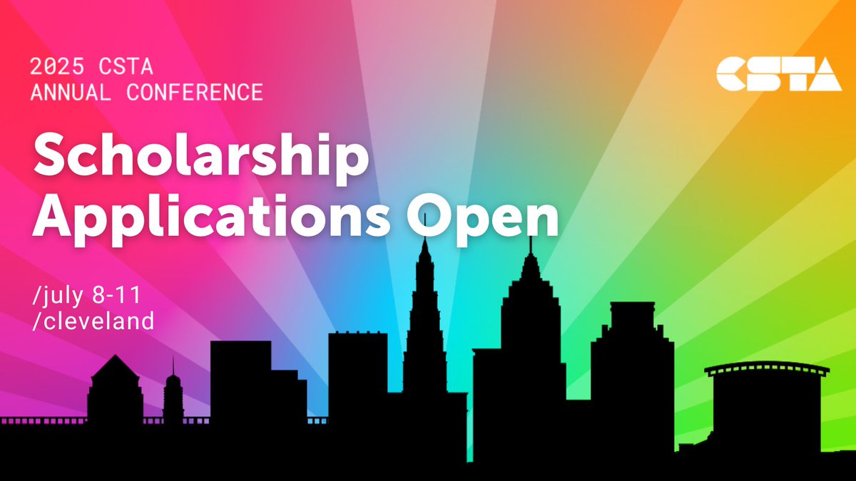Applications are open until March 23! Thanks to the support of our partners, CSTA is able to offer scholarships to attend #CSTA2025. If you need full or partial funding, we encourage you to apply for a scholarship here: ow.ly/FOmF50UV0EI