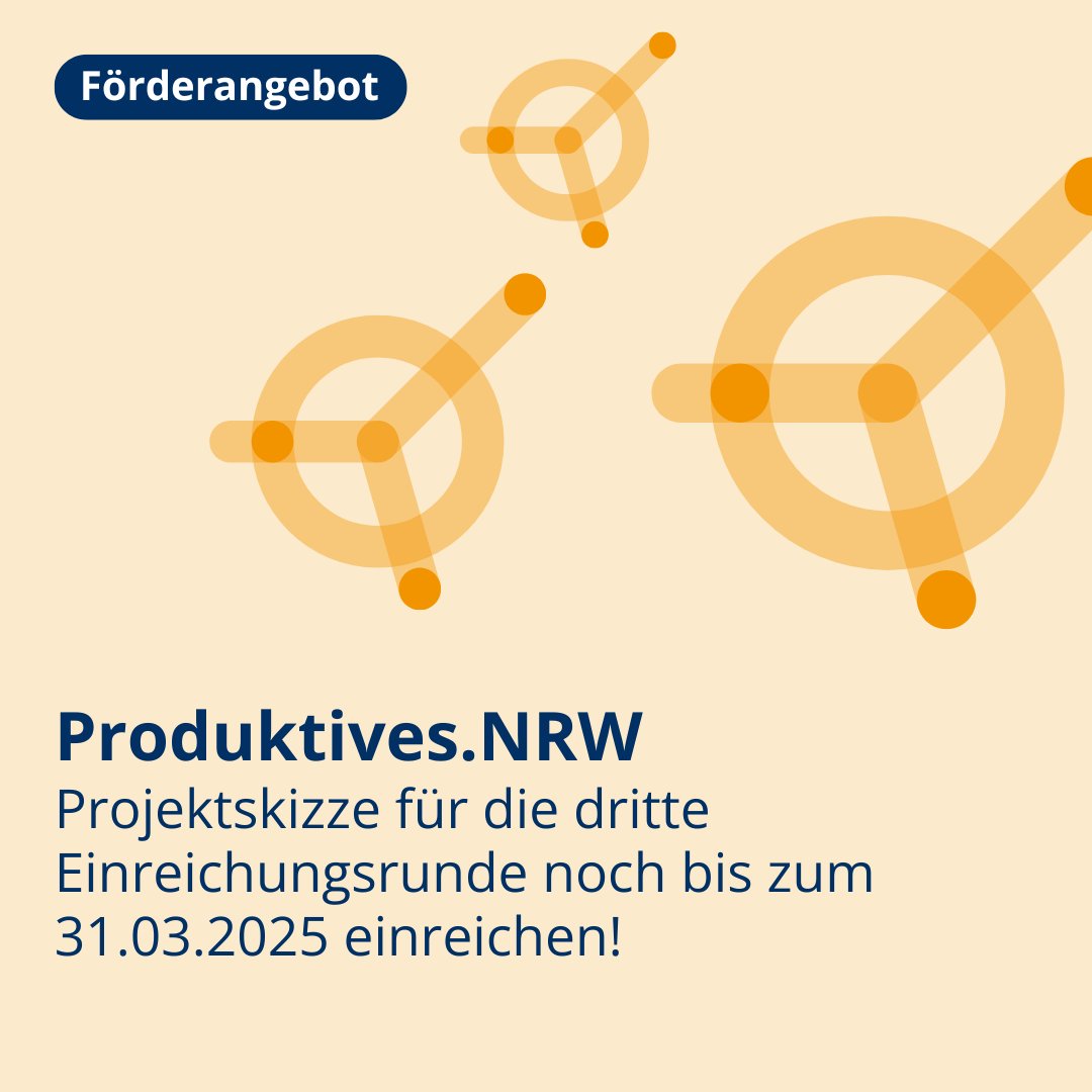 Bei Produktives.NRW dreht sich alles darum, NRWs Wirtschaft zukunftsfähig zu gestalten. Klingt nach eurem Projekt? Dann reicht noch bis zum🗓️31. März 2025 eure Projektskizze für die 3. Einreichungsrunde ein: efre.nrw/einfach-machen…