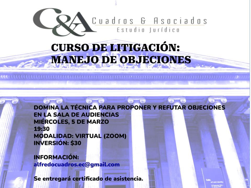 ¡Por el día del abogado!
Obsequiaré dos cupos de mi curso de litigación sobre manejo de objeciones.
Lo único que tienes que hacer es darle “Repost” (aunque todavía me gusta más “retuit”), a este “post” y seguirme.
Se hará sorteo entre los participantes que se subirá aquí en