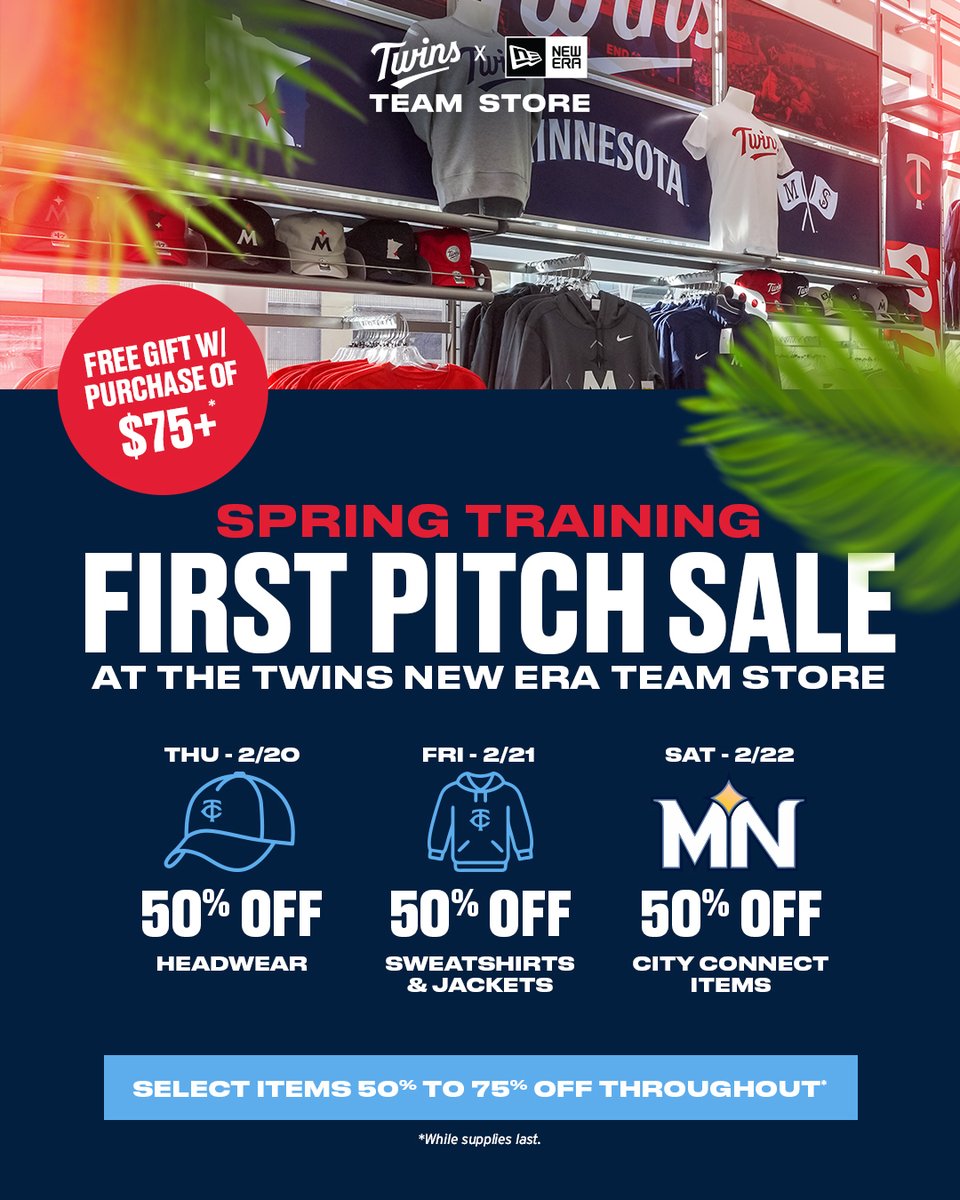 It's cold outside but things are heating up in the Twins New Era Team Store at Target Field! 🔥

Come check out the Spring Training First Pitch Sale which includes 50% off select merchandise!