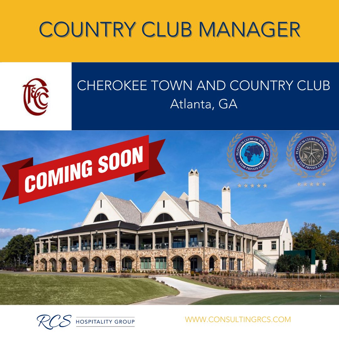 📣 Exciting News!  
RCS Hospitality Group is proud to partner with Cherokee Town and Country Club in the search for their next Country Club Manager. Stay tuned – more details coming soon! ⛳🏌️‍♂️✨