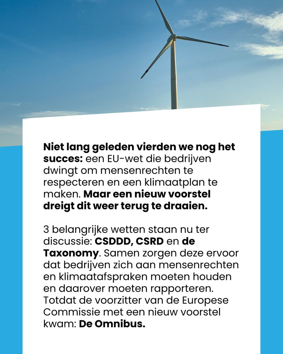 milieudefensie's tweet image. 🚨 Te vroeg gejuicht? Klimaat, milieu- en mensenrechten in gevaar! 

De Omnibus dreigt EU-regels voor verantwoord ondernemen af te zwakken. Deze week vergadert de #EuropeseCommissie. @WBHoekstra, spreek je uit en verdedig deze belangrijke regels! ✊

#NoToOmnibus #YesToCSDDD
