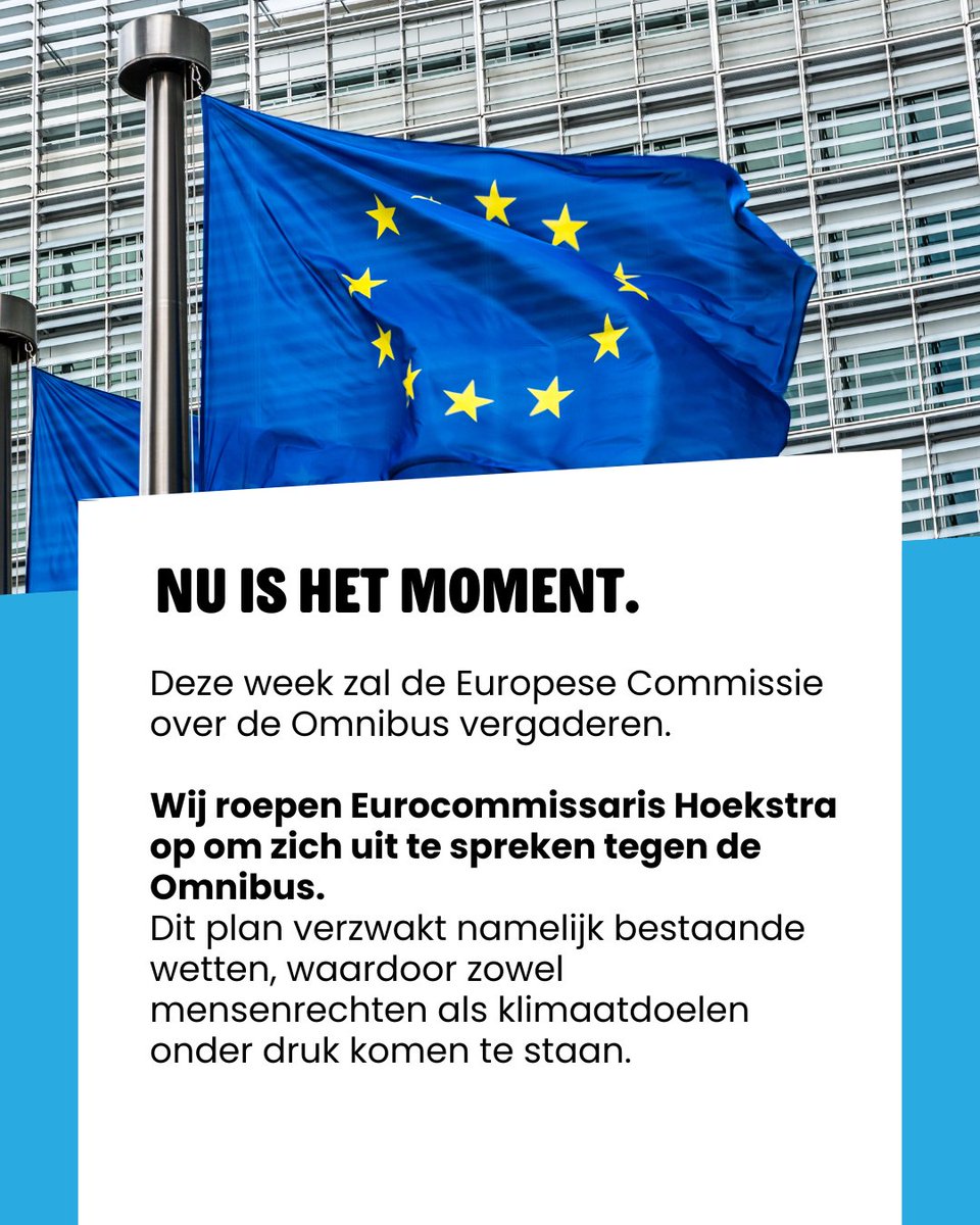 Milieudefensie (@milieudefensie) on Twitter photo 🚨 Te vroeg gejuicht? Klimaat, milieu- en mensenrechten in gevaar!
De Omnibus dreigt EU-regels voor verantwoord ondernemen af te zwakken. Deze week vergadert de #EuropeseCommissie. <a href="/WBHoekstra/">Wopke Hoekstra</a>, spreek je uit en verdedig deze belangrijke regels! ✊
#NoToOmnibus #YesToCSDDD 🚨 Te vroeg gejuicht? Klimaat, milieu- en mensenrechten in gevaar!
De Omnibus dreigt EU-regels voor verantwoord ondernemen af te zwakken. Deze week vergadert de #EuropeseCommissie. <a href="/WBHoekstra/">Wopke Hoekstra</a>, spreek je uit en verdedig deze belangrijke regels! ✊
#NoToOmnibus #YesToCSDDD