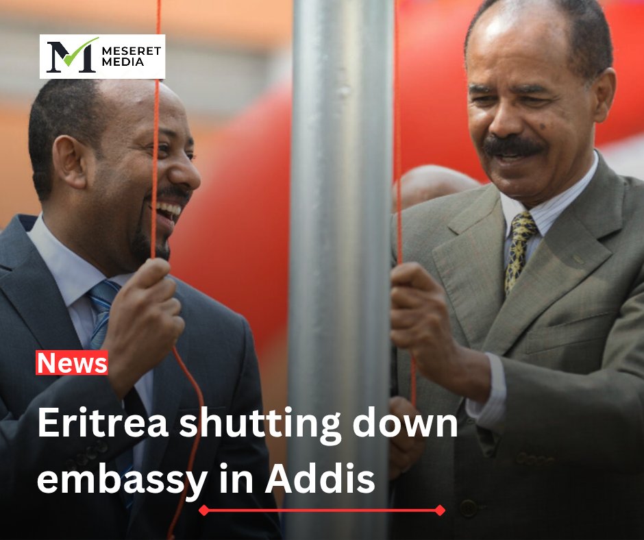 MeseretMedia's tweet photo. Eritrea Begins Shutting Down Its Embassy in Addis Ababa, Sources Say 

(Meseret Media) – Sources indicate that Eritrea has begun the process of closing its embassy in Ethiopia while maintaining its diplomatic presence at the African Union. 

The decision comes amid rising tensions and a war of words between the two nations in recent weeks. 

Read more: https://t.co/j6TPNK5xkA