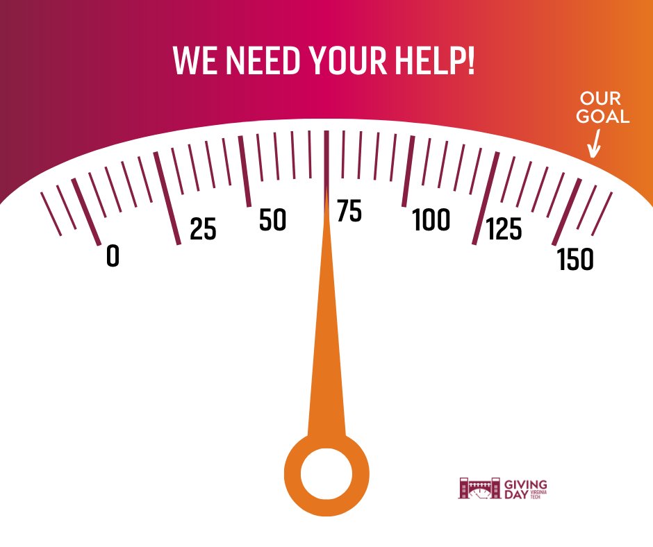 We're in the LAST HOUR of Giving Day! 

This is your last chance to help us reach our donor goal and unlock an additional $5,000 in donor funds that will go directly towards supporting our students.

Head to givingday.vt.edu/amb/givesoe to give
