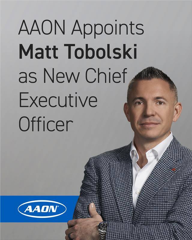 AAON names Matt Tobolski as CEO, effective May 13, 2025.

"It’s an honor to step into this role," said Dr. Tobolski. "I’m excited to lead AAON’s next phase of growth and expand our industry presence with the talent at AAON and BASX."

🔗 Read more: hubs.la/Q037yMWV0.