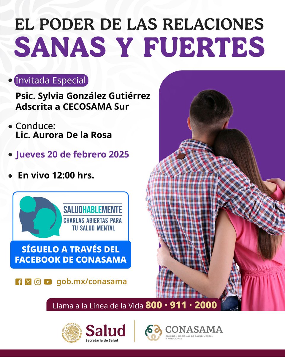CECOSAMALibres's tweet photo. Las relaciones fuertes y sanas promueven el bienestar y la felicidad. 

Te esperamos en el primer programa de "SaludHableMente". Charlas abiertas para tu salud mental

📅Jueves 20 de febrero
🕓12:00 h.

¡Participa!

#SaludMentalEnAcción
 #SaludConasama https://t.co/sDyIgxelXJ