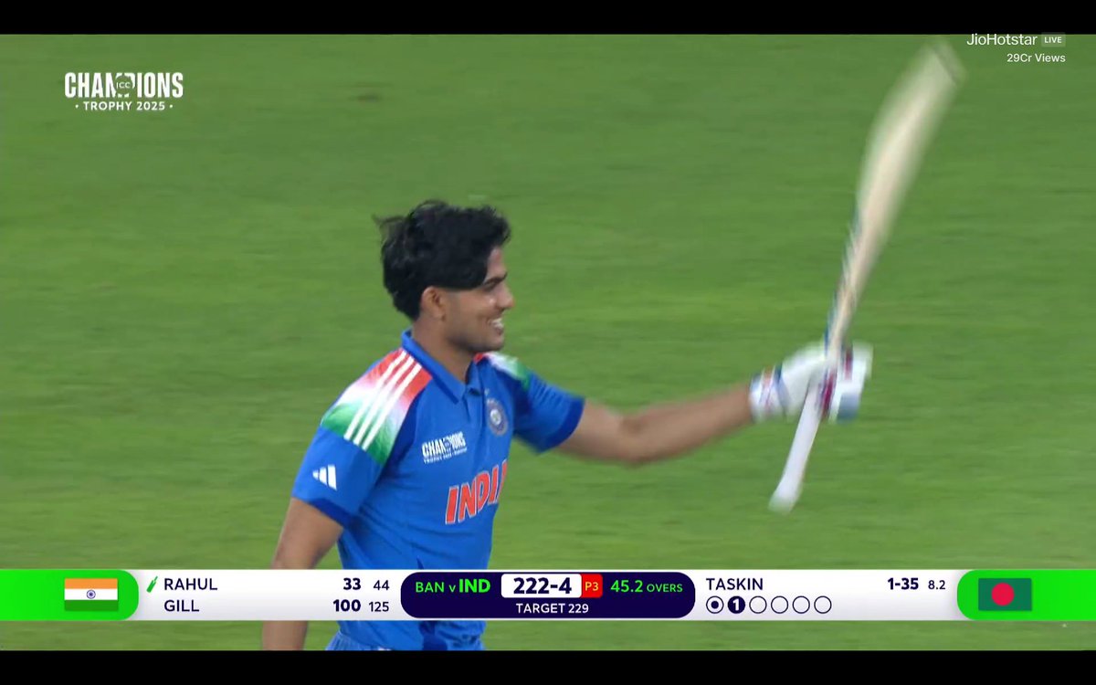 FarhanHaider's tweet photo. Well done shubman Gill 8th century against Bangladesh 
#ChampionsTrophy2025 
#IndvsBan https://t.co/adUBhEXj1a