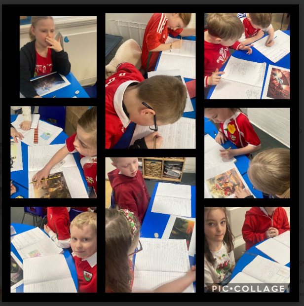 Today we listened to mythical music and investigated a range of images to discover more about myths. We decided on 3 characters and created an oral myth about them, working in pairs.