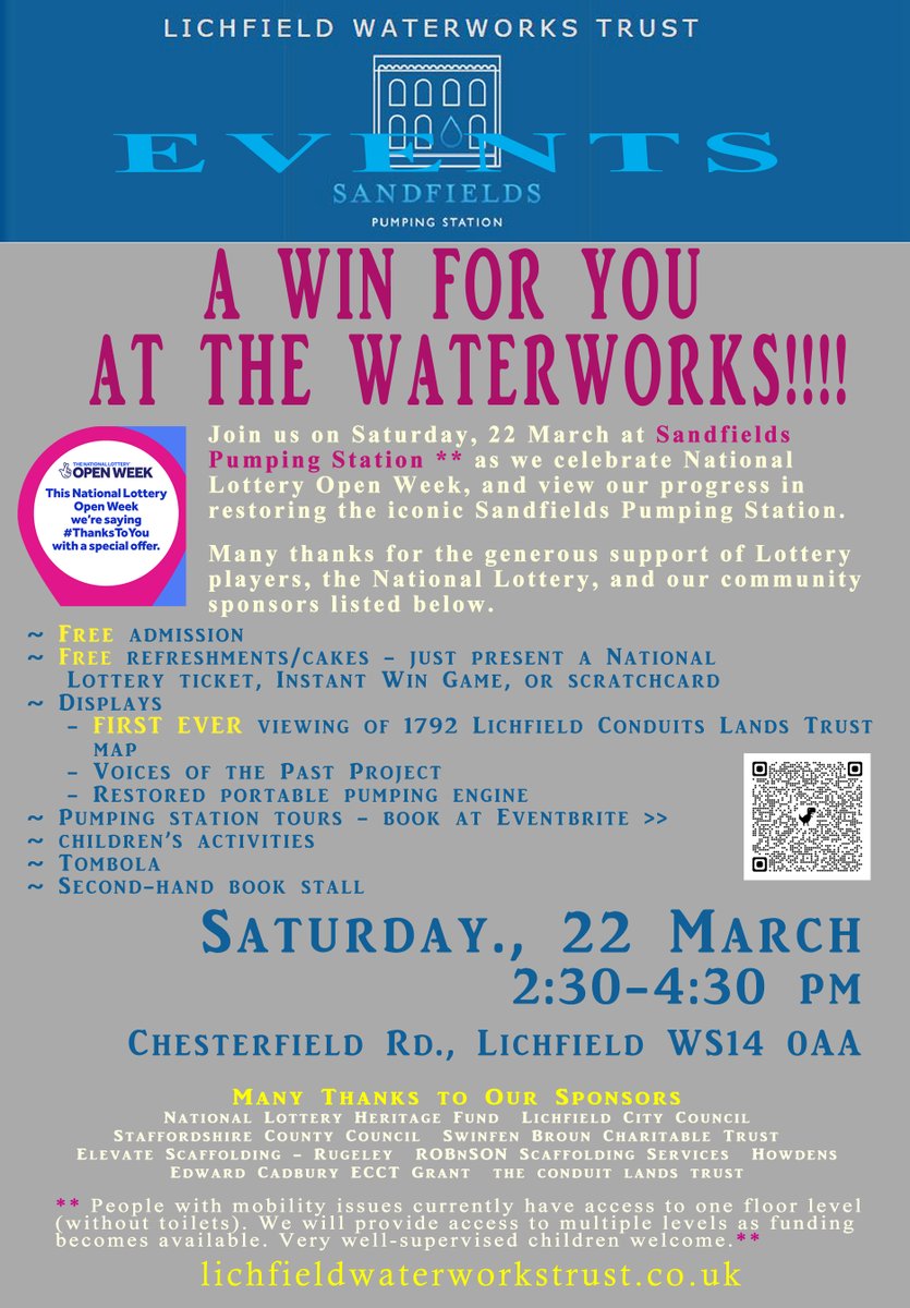 Enjoy a free  drink at Sandfields Pumping Station, as part of National Lottery Open Week on Sat 22 March.😀  #BoostLichfield #LichfieldCity