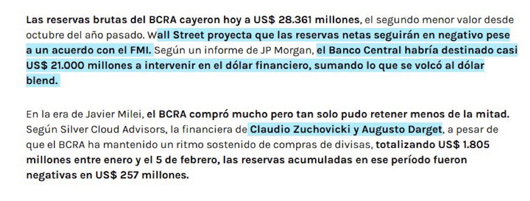 🚨JP MORGAN LE BAJA EL PULGAR🚨

Según el JP MORGAN, el Gobierno lleva destinado U$D21.000.000.000 en intervenir los dólares financieros 

Las acciones argentinas caen

☠️☠️☠️☠️