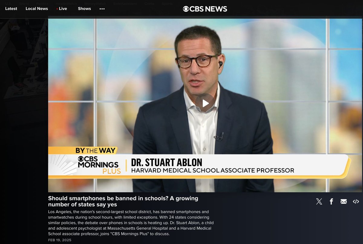 Dr. Stuart Ablon (@stuartablon) on Twitter photo Glad to join <a href="/CBSMornings/">CBS Mornings</a> yesterday buff.ly/3EK8S9X to discuss cellphone bans in schools. Much better late than never! But thoughtful implementation is crucial. We've created resources to help schools here: buff.ly/4bgxLVD <a href="/Shah_Foundation/">Shah Foundation</a> <a href="/ThinkKids/">Think:Kids</a> Glad to join <a href="/CBSMornings/">CBS Mornings</a> yesterday buff.ly/3EK8S9X to discuss cellphone bans in schools. Much better late than never! But thoughtful implementation is crucial. We've created resources to help schools here: buff.ly/4bgxLVD <a href="/Shah_Foundation/">Shah Foundation</a> <a href="/ThinkKids/">Think:Kids</a>