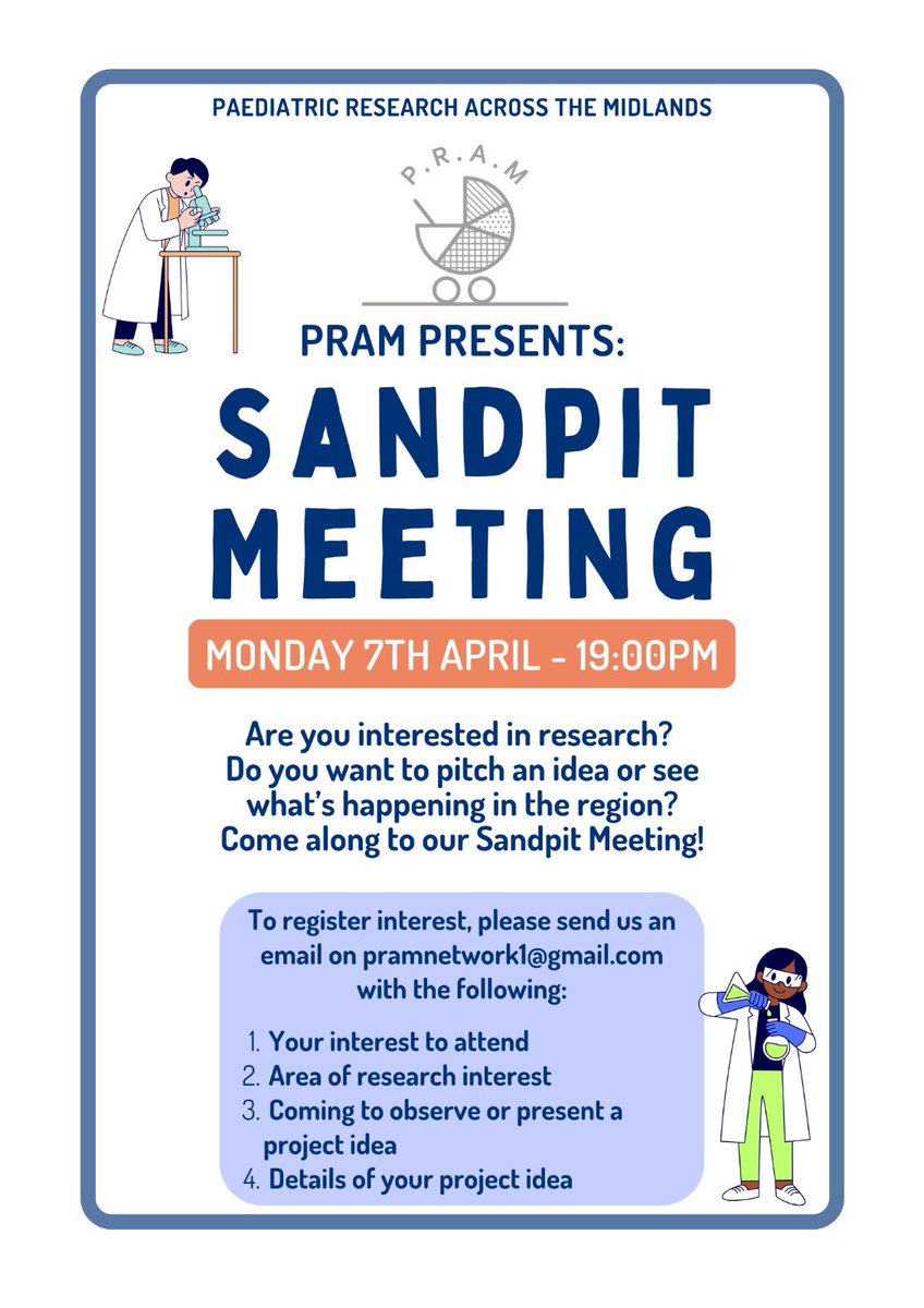 PRAM are excited to announce we are hosting our next Sandpit meeting on the 7th April 🥳✨ all welcome!