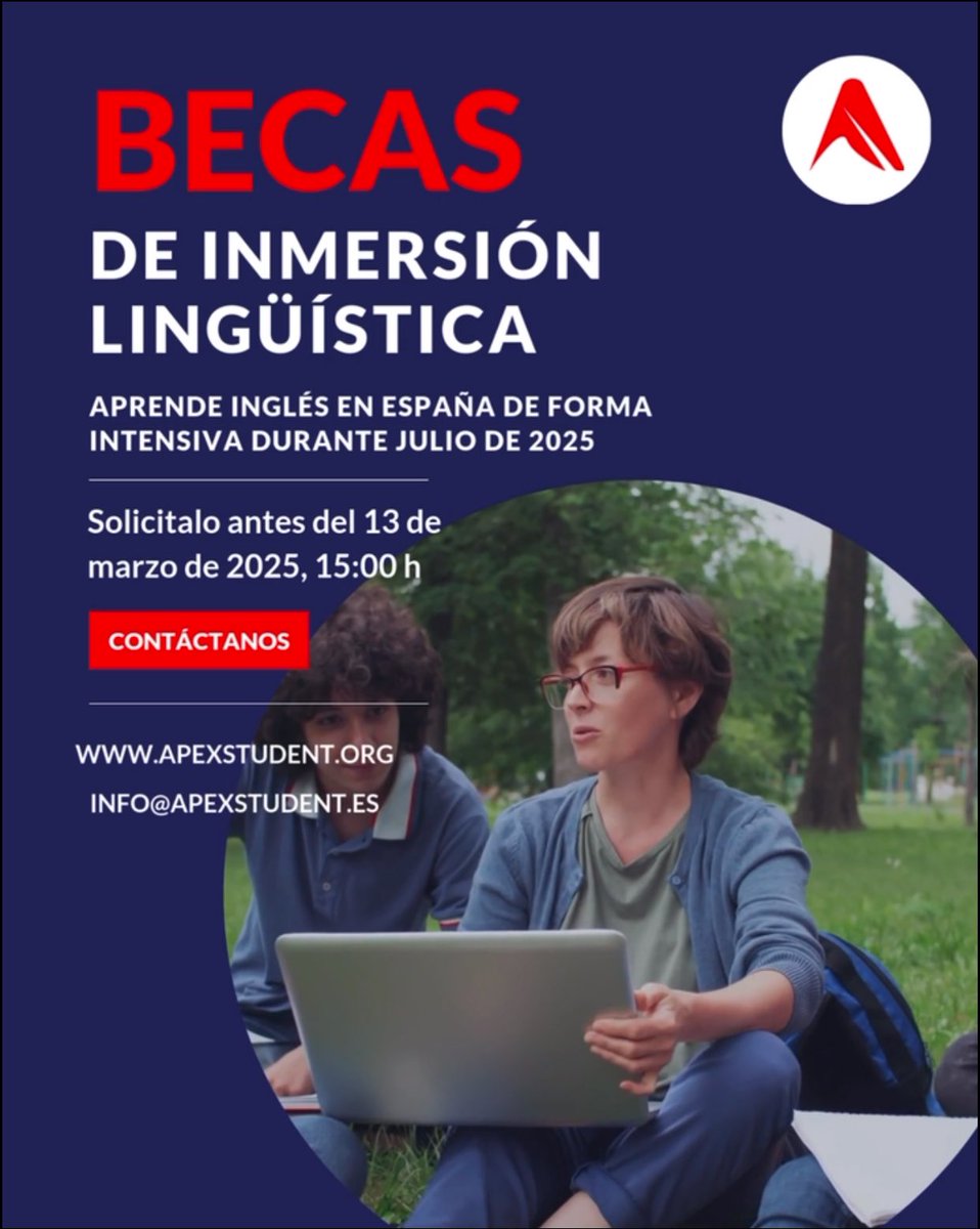 infoapexstudent's tweet photo. 🌟 ¡2.400 becas para inmersión en inglés en España este julio!
📅 Solicita antes del 13/03/2025.
📝 Info: info@apexstudent.es
#BecasInglés #InmersiónLingüística https://t.co/AFGqJ9pIVL