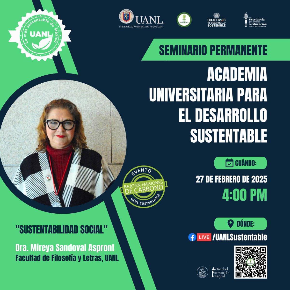 uanl's tweet photo. No te pierdas este #EventoAFI a cargo de la Dra. Mireya Sandoval Aspront, quien hablará acerca del desarrollo económico y social con conciencia ambiental.

¡El futuro está en nuestras manos, todos podemos ser parte del cambio! 💪🌎♻️ https://t.co/3dpi2H7Nil