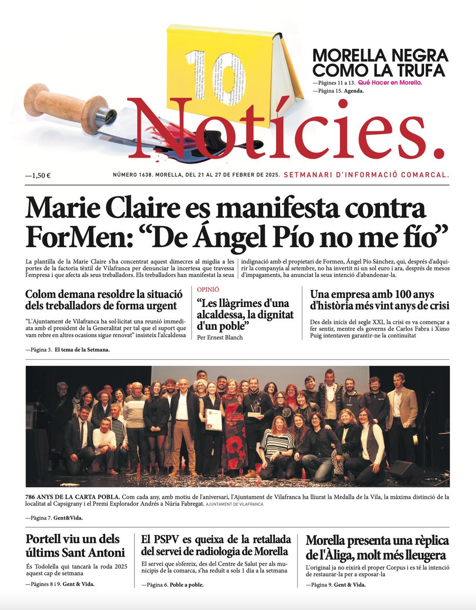 Esta és la portada d'aquesta setmana del Notícies. El trobaràs demà divendres al teu quiosc!
🗞
#Vilafranca #Morella #Portell #ElsPorts #Castelló #ComunitatValenciana
▸comunicacionsdelsports.com/mitjans/setman…