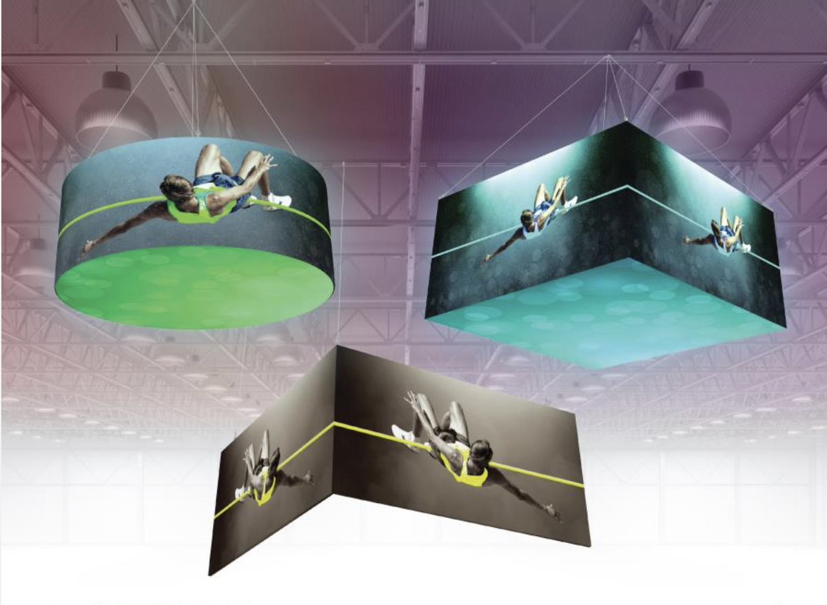 CustomSigns312's tweet image. Our hanging display structures fly high to showcase visual brands.  Be seen.  It's showtime!