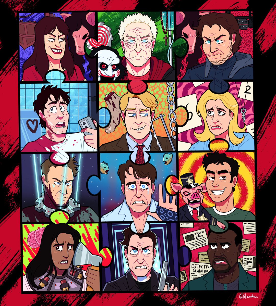SAW sticker sheet for <a href="/sawzinegameover/">GAME OVER (LEFTOVERS🧩)</a> featuring main characters and some fan favorites! #saw