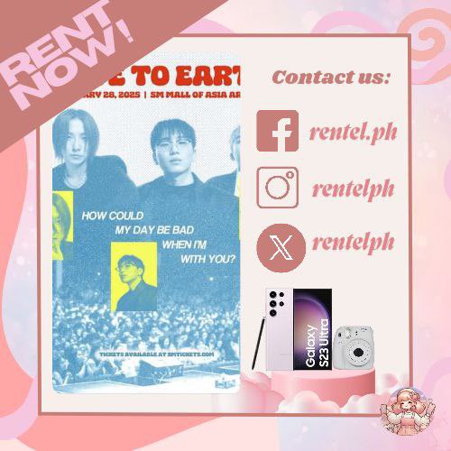 PHONE RENTAL SERVICE: OPEN | WAVE TO EARTH in Manila — February 28, 2025 — SM Mall of Asia Arena 

let's upgrade your concert experience with S23 ULTRA 🤳

✅️ 512GB ready! you'll never worry in storage even if you use 4k setting!
✅️ 100x zoom
✅️ with free use of powerbank &amp;