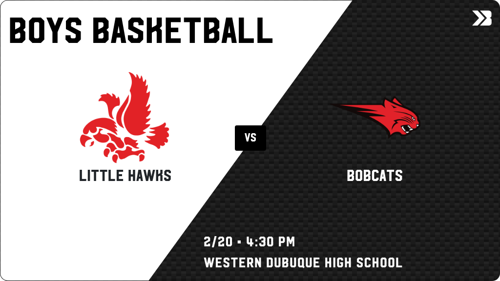 Boys Basketball (WD Black) Game Day! - Check out the event preview for the The Western Dubuque Bobcats vs the Iowa City High Little Hawks. It starts at 4:30 PM and is at Western Dubuque High School North Gym. gobound.com/ia/ihsaa/boysb…
