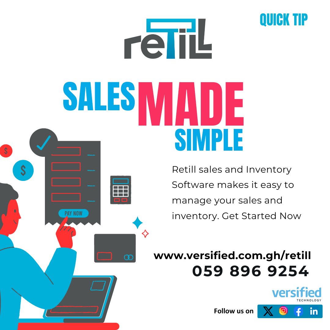 versitechgh's tweet image. Sales Made Simple"

Retill  makes it easy to manage your sales and inventory. Our system helps you track stock, streamline orders, and boost your business efficiency, all in one place. 

#SalesMadeSimple #InventoryManagement #BusinessEfficiency #TechSolutions   #BusinessGrowth
