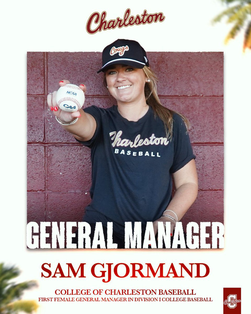 Stephen Schoch (@bigdonkey47) on Twitter photo Just good stuff out of <a href="/CofCBaseball/">Charleston Baseball</a>. <a href="/SamGjormand/">Sam Gjormand</a> is now the first female general manager in D1 college baseball Just good stuff out of <a href="/CofCBaseball/">Charleston Baseball</a>. <a href="/SamGjormand/">Sam Gjormand</a> is now the first female general manager in D1 college baseball