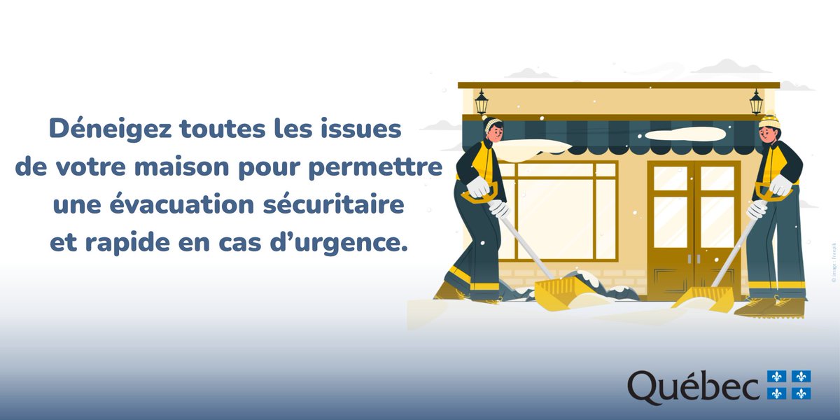 Rappel important ‼️
❄️ En raison de l’importante accumulation de neige des derniers jours, n’oubliez pas de déneiger toutes les issues de votre maison pour permettre une évacuation sécuritaire et rapide en cas d’urgence.
Apprenez-en davantage 👇 quebec.ca/securite-situa…
