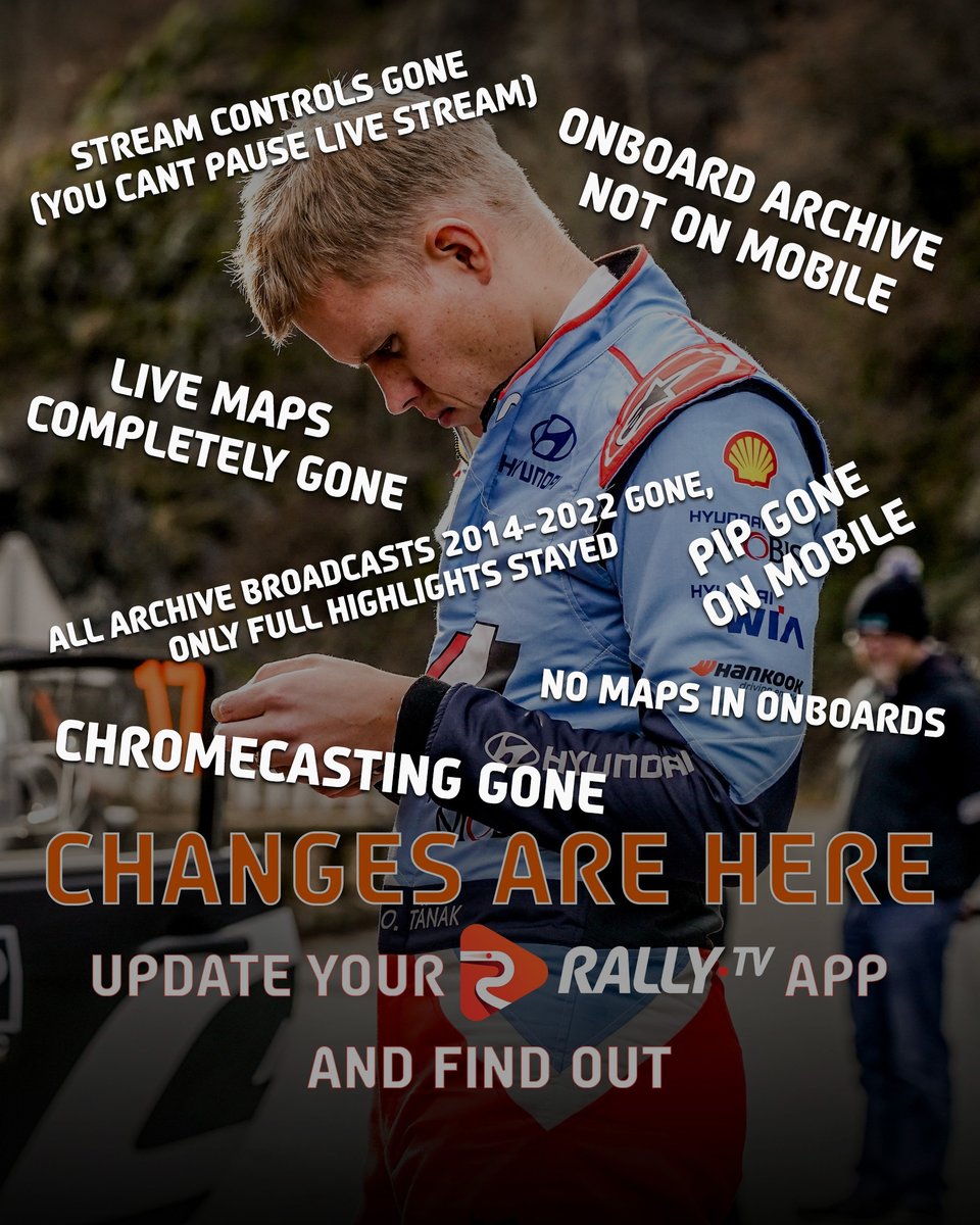 Who at <a href="/OfficialWRC/">FIA World Rally Championship</a> thought, "Yes, this disaster of an update is good to go!"? We had low expectations of the update, but this is a whole new level of incompetence. Seriously, how do you manage to make it even worse?
#WRC #RallyTV