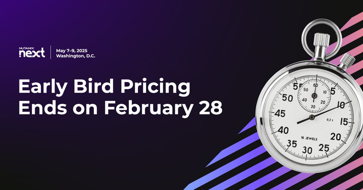 NutanixPartners's tweet photo. Time is ticking, there are 9 DAYS left to save $400 with early bird pricing for partners! ⏳ 

Secure your #NEXTconf 2025 ticket before prices increase on March 1st. We’ve got plenty of surprises planned so you don't want to miss out: https://t.co/ziuLc3AMDU https://t.co/PWTTyT88xJ
