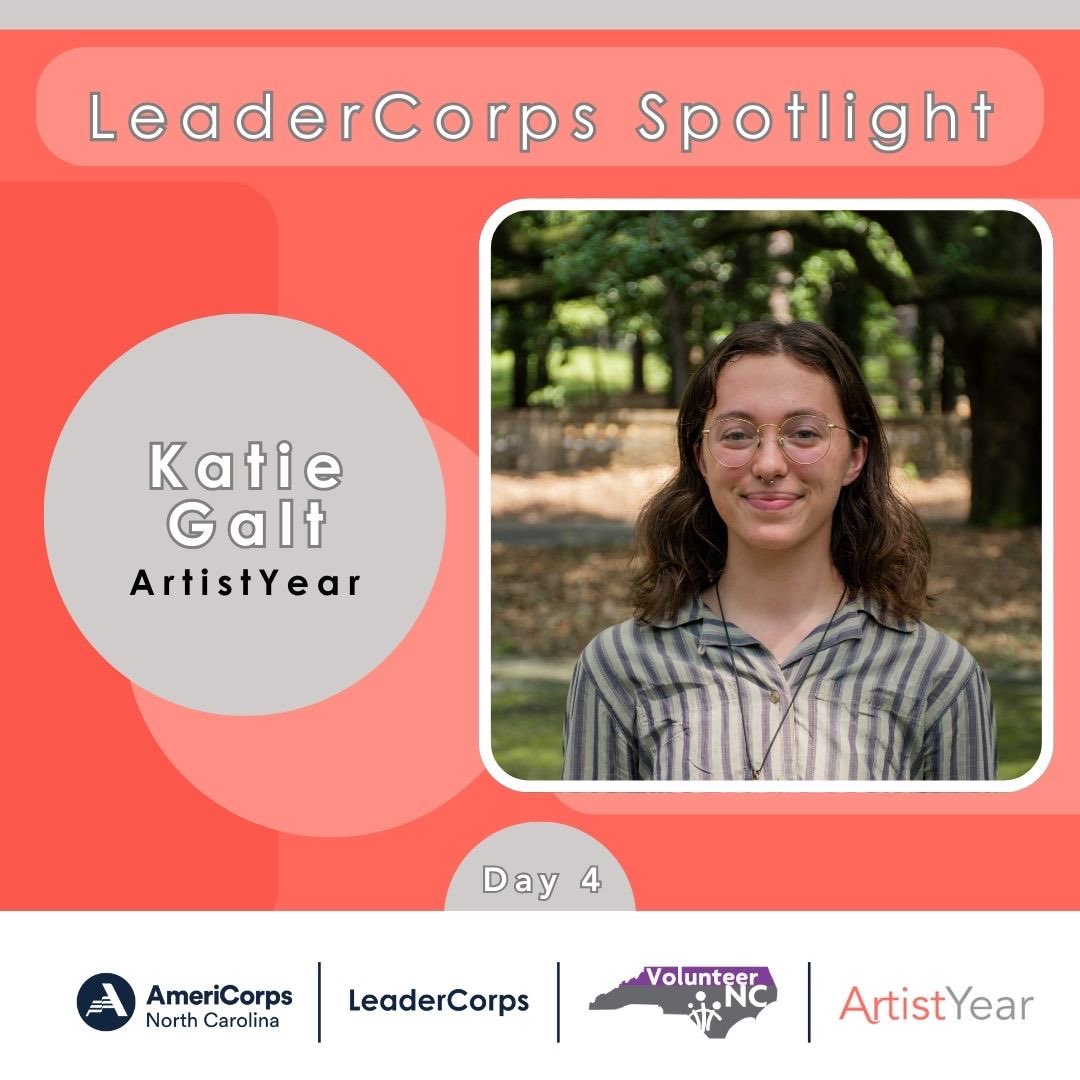VolunteerNC's tweet photo. Join us as we celebrate Day 4 of our #LeaderCorps Spotlight Katie Galt, who is serving with @ArtistYear! ππ
°οΈπ @AmeriCorps https://t.co/oCBD1WenYz