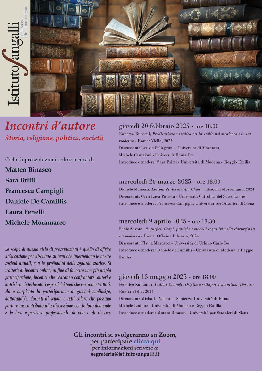 Tra poco la presentazione dell'ultimo libro di Roberto Rusconi #predicazione #cattolicesimo <a href="/ViellaEditrice/">Viella Editrice</a> per il link zoom scrivere a segreteria@istitutosangalli.it