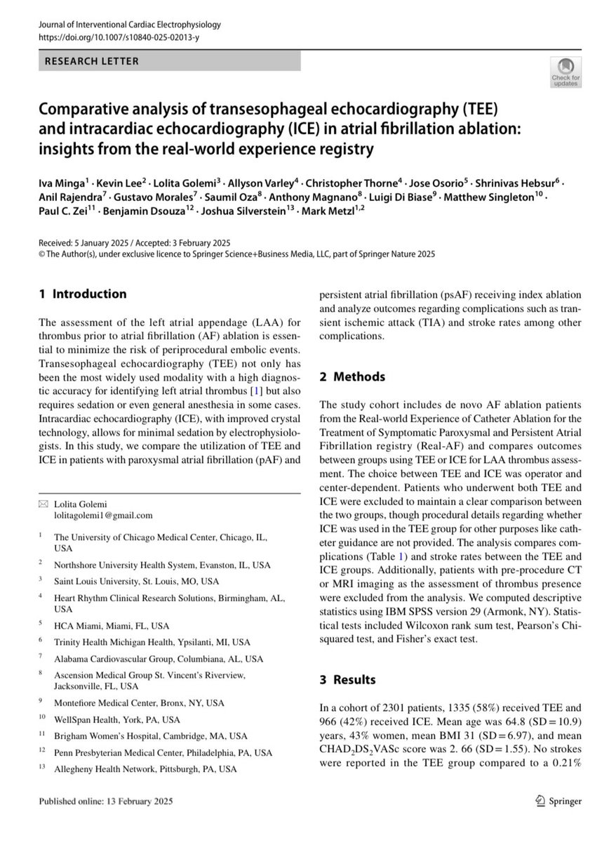 Mark Metzl (@mdmetzl) on Twitter photo ICE vs TEE in AF Ablation from the Real AF Registry link.springer.com/article/10.100…
Great work by <a href="/IvaMD_Cardio/">Iva 🫀</a> <a href="/CardioloLee/">Kevin Lee</a> and the <a href="/HRCRS_EP/">Heart Rhythm Clinical Research Solutions</a> team <a href="/josoriomd/">Jose Osorio</a> <a href="/AllysonVarley/">Allyson Varley, PhD</a> <a href="/bdsouz01/">Ben Dsouza</a> <a href="/AnilRajendra1/">Anil Rajendra</a> <a href="/SaumilOzaMD/">Saumil Oza</a> <a href="/paulzei/">Paul Zei</a> <a href="/LuigiDiBiaseMD/">Luigi Di Biase</a> <a href="/EndeavorHlth/">Endeavor Health</a> <a href="/UCNSCards/">UCNSCardsFellows</a> ICE vs TEE in AF Ablation from the Real AF Registry link.springer.com/article/10.100…
Great work by <a href="/IvaMD_Cardio/">Iva 🫀</a> <a href="/CardioloLee/">Kevin Lee</a> and the <a href="/HRCRS_EP/">Heart Rhythm Clinical Research Solutions</a> team <a href="/josoriomd/">Jose Osorio</a> <a href="/AllysonVarley/">Allyson Varley, PhD</a> <a href="/bdsouz01/">Ben Dsouza</a> <a href="/AnilRajendra1/">Anil Rajendra</a> <a href="/SaumilOzaMD/">Saumil Oza</a> <a href="/paulzei/">Paul Zei</a> <a href="/LuigiDiBiaseMD/">Luigi Di Biase</a> <a href="/EndeavorHlth/">Endeavor Health</a> <a href="/UCNSCards/">UCNSCardsFellows</a>