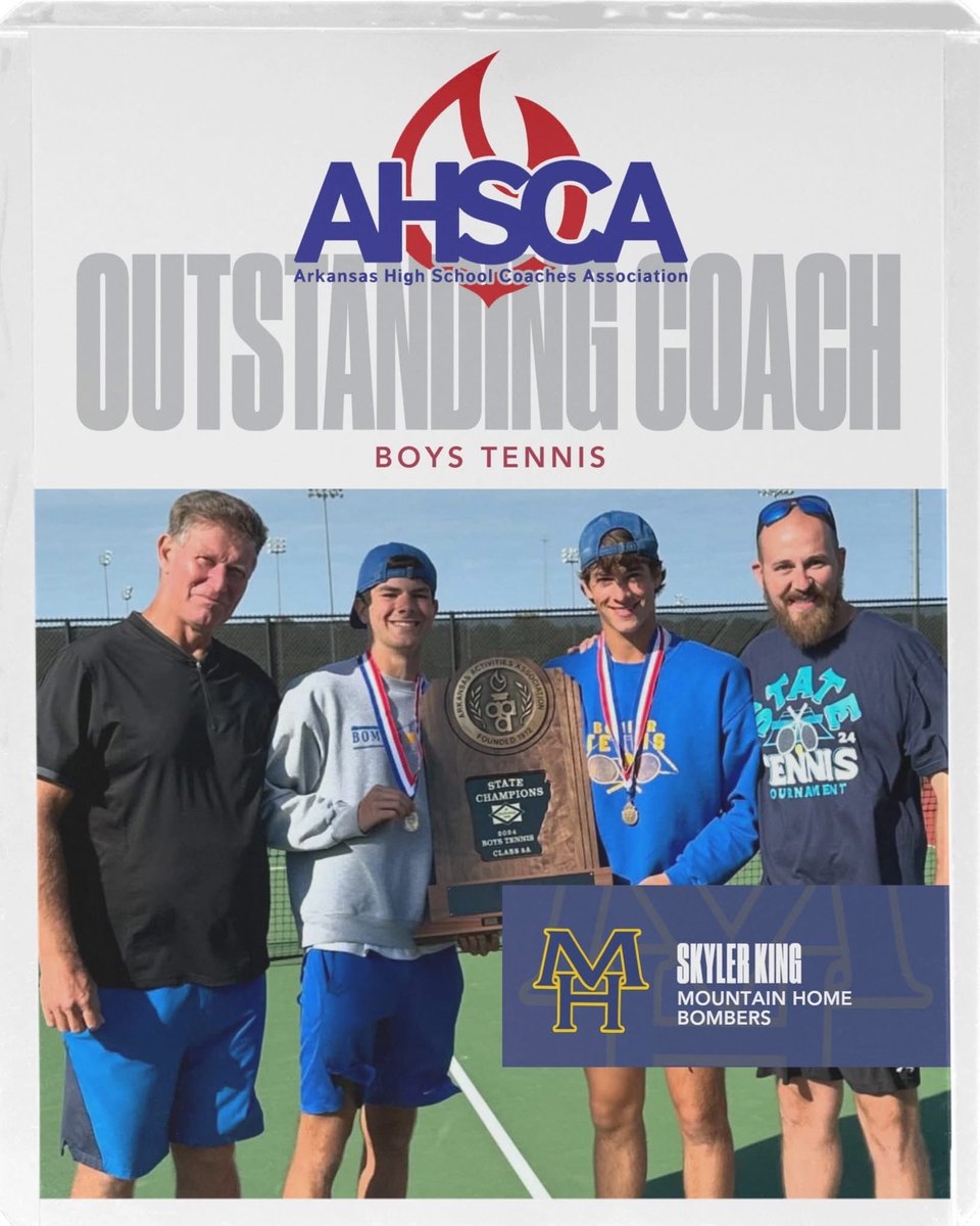 Outstanding AHSCA coaches of the year awards go to….
Boys Cross Country - Wil Norris
Boys Tennis - Skyler King
Congratulations to these coaches! <a href="/MHBombersAD/">Mitch Huskey</a> <a href="/BombersMh/">Mountain Home Public Schools</a>