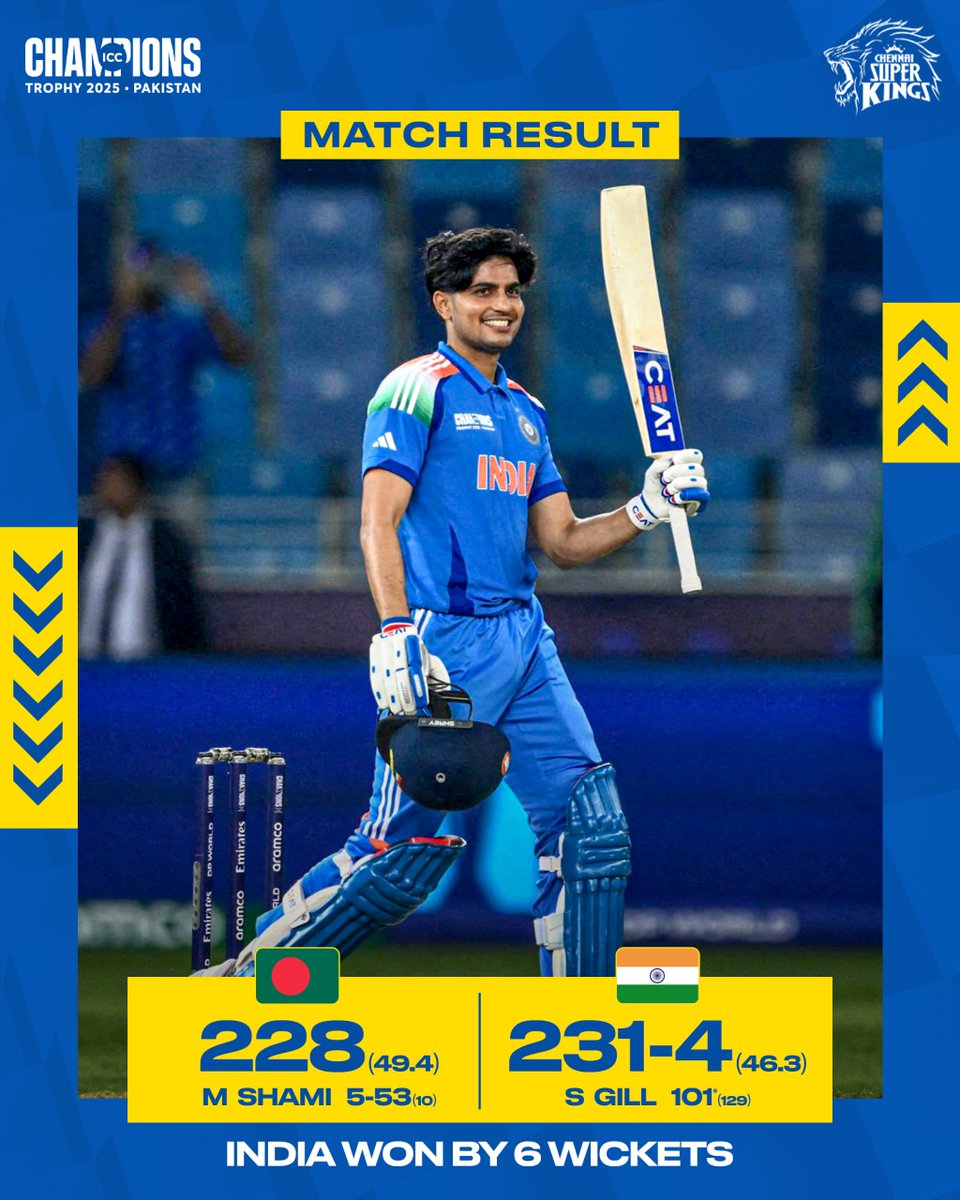 ChennaiIPL's tweet photo. That’s the 𝐖ay to start! 💥🥳🇮🇳

#WhistleForBlue #ChampionsTrophy #INDvBAN 
📸 : BCCI https://t.co/rK9SPZgY3d