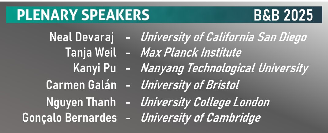 BBSymposium1's tweet image. B&amp;amp;B2025 Plenary speakers announced!! Please pencil down these dates in your calendar: 5 and 6 of June 2025. #BandB2025 @BOOMchemistry @dynafluors