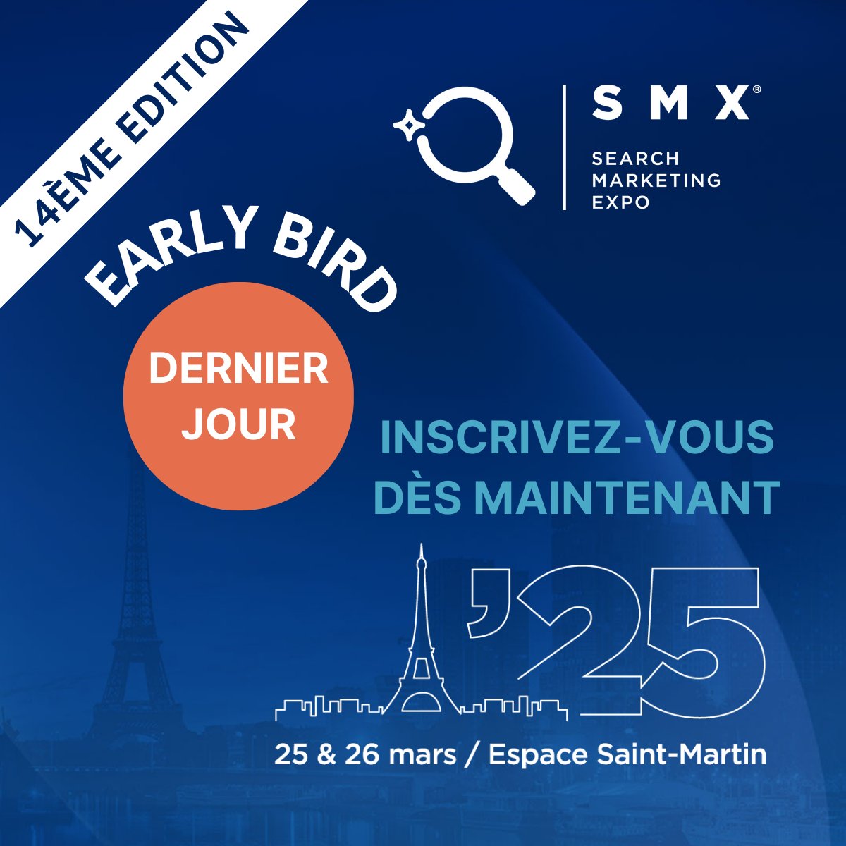 📢 C'est LE dernier jour pour profitez du tarif Early Bird.
Ce soir minuit, il sera trop tard… ❌ 

📲Programme et inscriptions : smxfrance.com