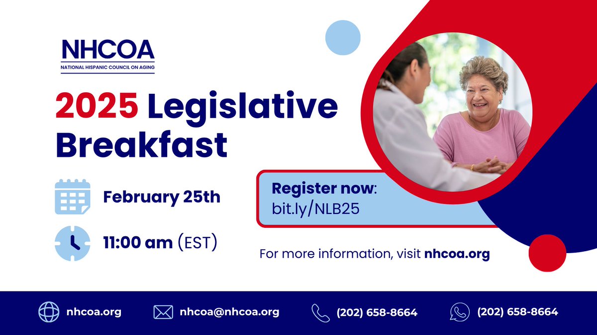 NHCOA's tweet image. Don’t miss NHCOA’s #LegislativeBreakfast on February 25!
A space where the #Latino community’s experiences meet legislative action. Join us for an open dialogue between constituents and lawmakers, so we can get to the heart of #health issues like chronic illnesses, healthcare