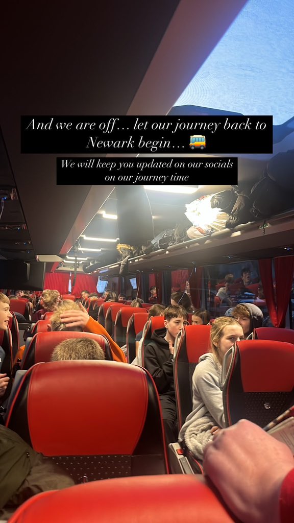 SuthersSchool's tweet photo. Our journey back to Newark has begun! We have left earlier than planned due to the military showers… we will keep you updated on our journey time 🚌 

#TheSuthersSchoolSkiTrip2025 https://t.co/vX61Ft12LL