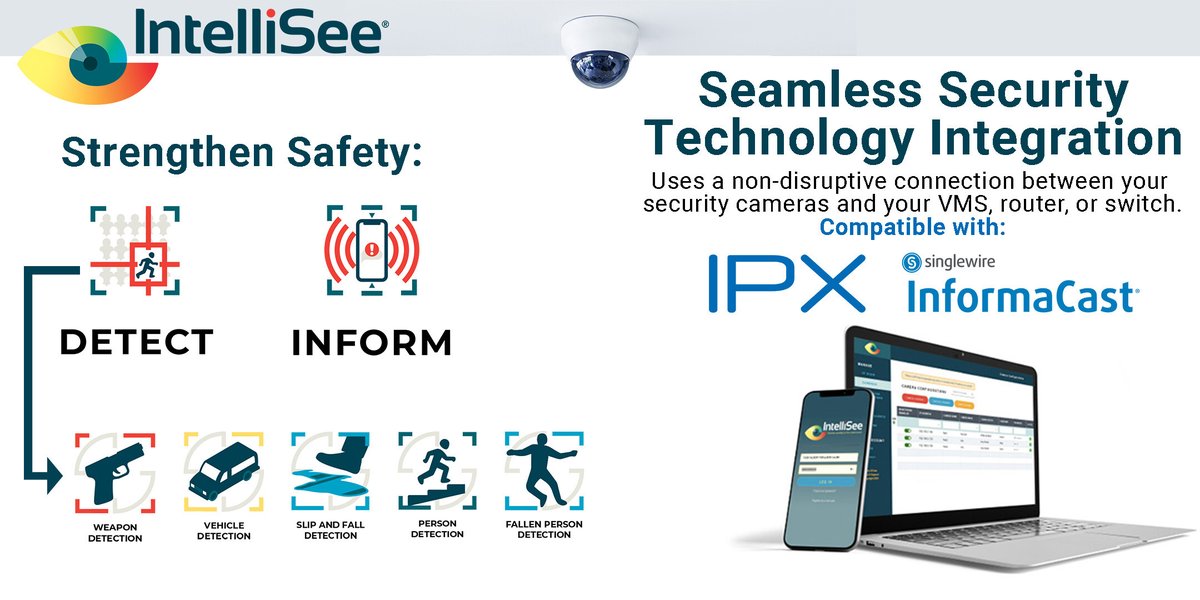 Atlas_IED's tweet image. @IntelliSeeAI turns real-time surveillance into a proactive safety tool, alerting you to risks like weapon threats, unauthorized access, slip &amp;amp; falls, and vehicular incidents. It also integrates with AtlasIED IPX &amp;amp; InformaCast systems 🚨

#IntelliSee #SecurityTech #AtlasIED