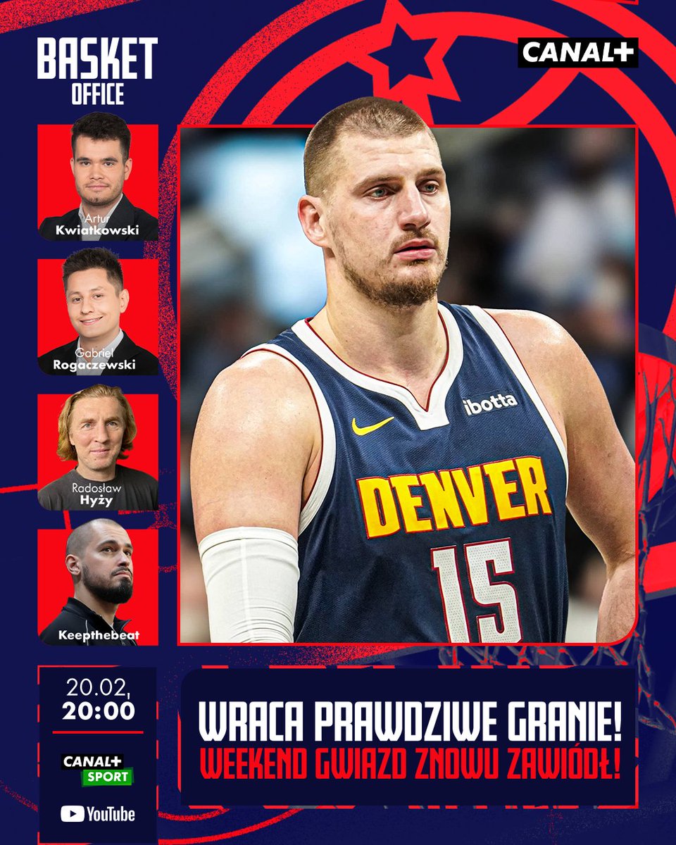 CANAL+ SPORT (@canalplus_sport) on Twitter photo All-Star Weekend za nami, pora wrócić do sezonu regularnego! 🏀
W Basket Office porozmawiamy o tym, co czeka nas w najbliższych tygodniach na parkietach NBA 😉
👉 <a href="/Gab_Rogaczewski/">Gabriel Rogaczewski</a>, <a href="/Art_Kwiatkowski/">Artur Kwiatkowski</a>, <a href="/keepthebeat88/">keepthebeat</a>, Radosław Hyży
📺 Oglądajcie od 20:00 w CANAL+ SPORT, w All-Star Weekend za nami, pora wrócić do sezonu regularnego! 🏀
W Basket Office porozmawiamy o tym, co czeka nas w najbliższych tygodniach na parkietach NBA 😉
👉 <a href="/Gab_Rogaczewski/">Gabriel Rogaczewski</a>, <a href="/Art_Kwiatkowski/">Artur Kwiatkowski</a>, <a href="/keepthebeat88/">keepthebeat</a>, Radosław Hyży
📺 Oglądajcie od 20:00 w CANAL+ SPORT, w