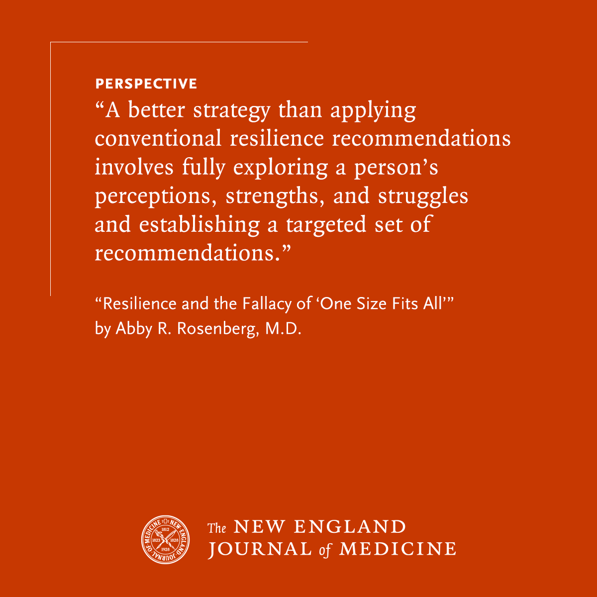 NEJM (@nejm) on Twitter photo Bolstering psychological resilience among patients and their family members is important, writes <a href="/AbbyRosenbergMD/">Abby Rosenberg, MD, MS, MA</a> in a new Perspective, but conventional resilience recommendations may be incompatible with the experience of serious illness. Read the full Perspective: Bolstering psychological resilience among patients and their family members is important, writes <a href="/AbbyRosenbergMD/">Abby Rosenberg, MD, MS, MA</a> in a new Perspective, but conventional resilience recommendations may be incompatible with the experience of serious illness. Read the full Perspective: