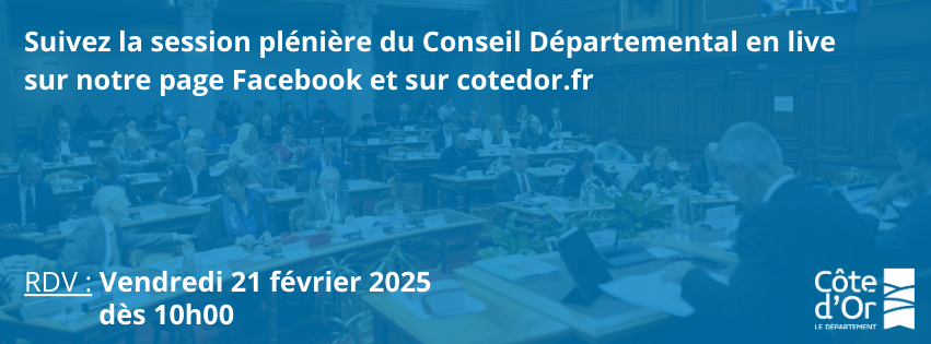 CD_CotedOr's tweet photo. Les élus départementaux se réunissent en session plénière vendredi 21 février dès 10h00. Suivez le live sur https://t.co/t7OLEtg5Zg et sur notre page Facebook.
#SessionDep21 https://t.co/ijbRTjeSNR