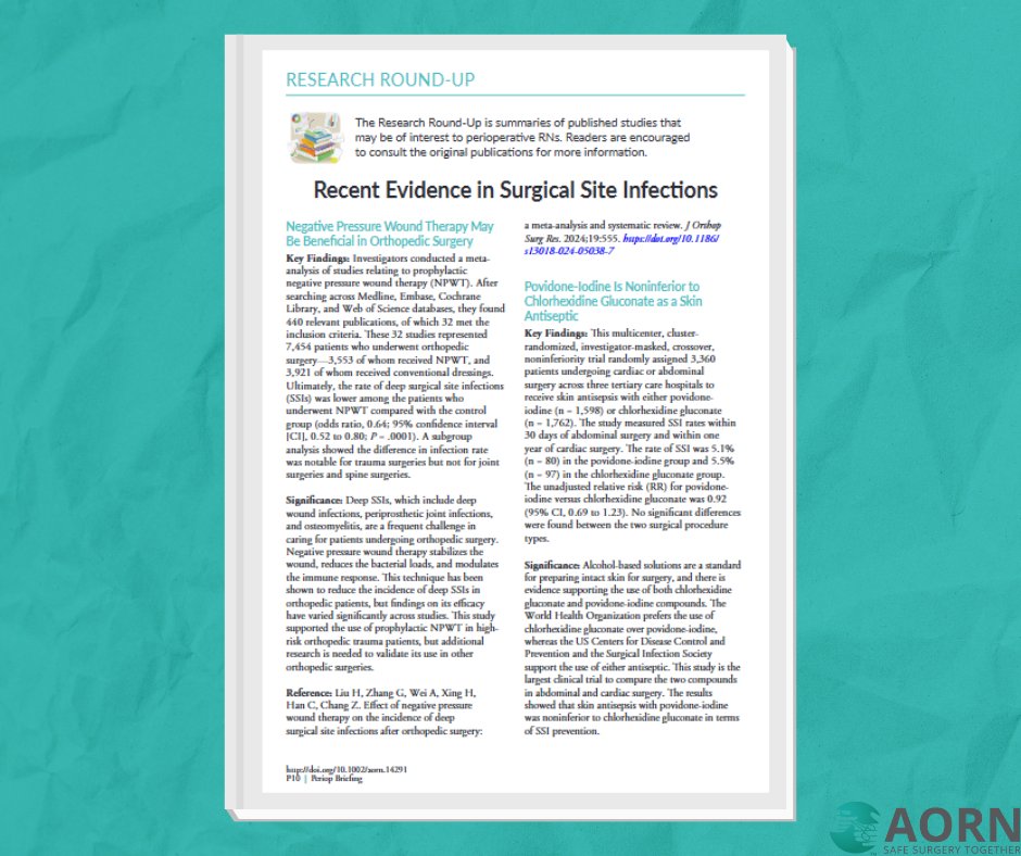 Recent Evidence in Surgical Site Infections
aornjournal.onlinelibrary.wiley.com/doi/10.1002/ao… 

#AORNJournal #PerioperativeNurses #Nursing #NurseLife #OperatingRoomNurses