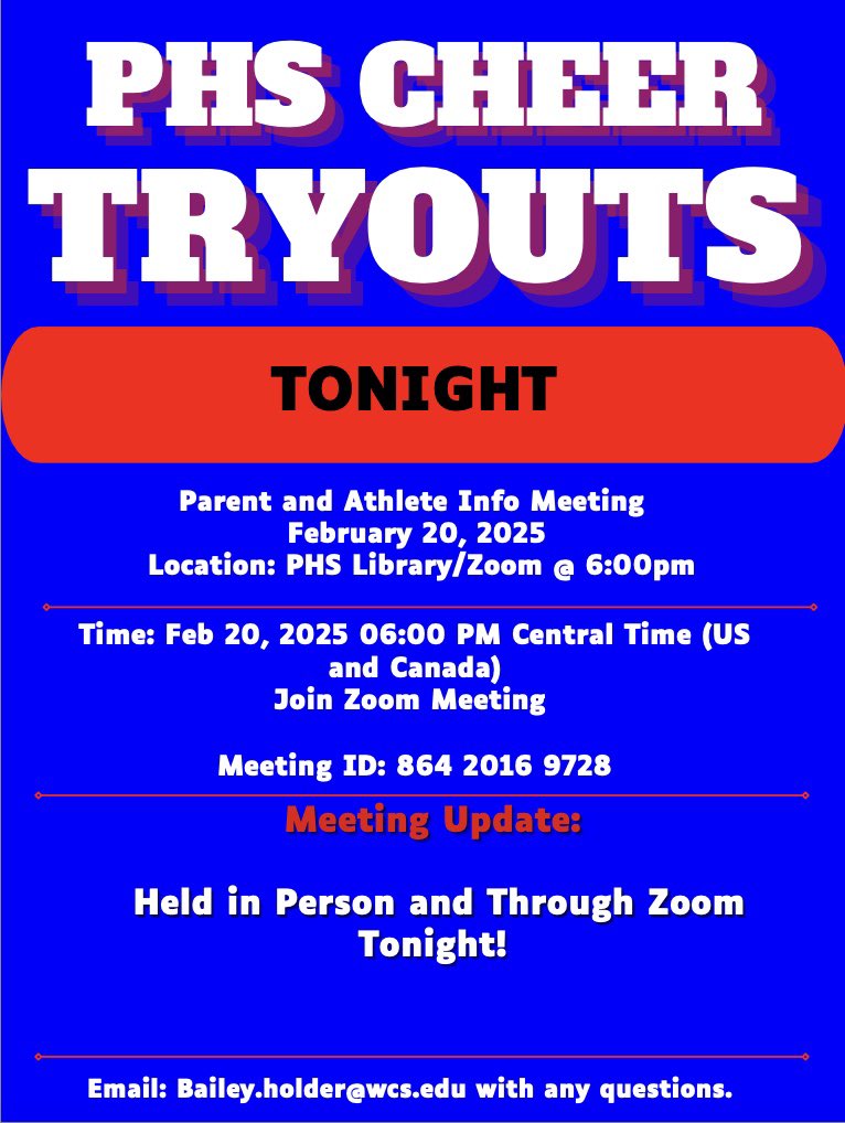 PageHSvCheer's tweet image. Tonight!! 
Join Zoom Meeting
wcs.zoom.us/j/86420169728