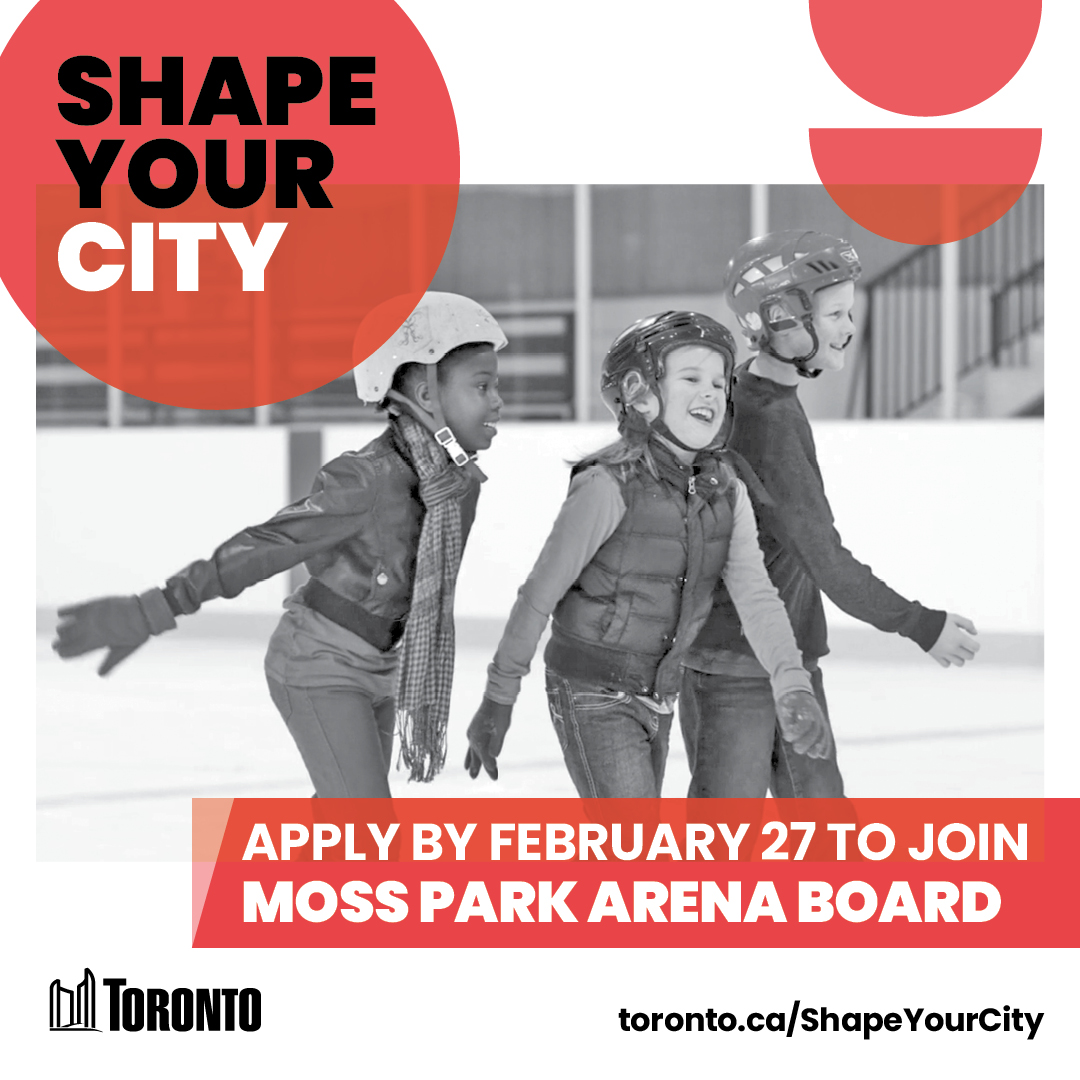 TorontoCouncil's tweet image. Become a member of the Moss Park Arena Board! Bring your experience in finance, marketing, and sports development to the table to support arena programs and make a difference in your community. Learn more and apply by February 27: secure.toronto.ca/pa/decisionBod… #tocouncil