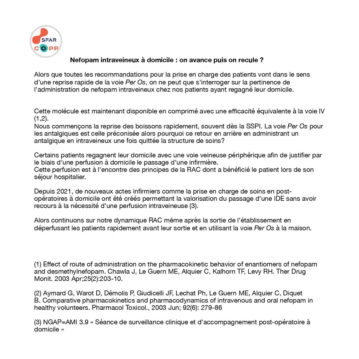 SFAR Anesthésie Réanimation (@sfar_org) on Twitter photo Nouveau texte du COPP "Nefopam intraveineux à domicile : on avance puis on recule ?" ⤵️
<a href="/SFARJeunes/">SFAR Jeunes</a> <a href="/AJARFrance/">AJAR France 🇫🇷</a> <a href="/SNPHARE/">SNPHARE</a> <a href="/SNJeunesAR/">Syndicat National des Jeunes Anesth-Réa</a> <a href="/SyndicatSnarf/">SNARF</a> <a href="/jeunesMIR/">ANJMIR</a> <a href="/SNIA75/">SNIA : Syndicat Nal des #IADE</a> <a href="/contactfnir/">Fédération Nationale des Infirmiers de Réanimation</a> <a href="/ISNItwit/">ISNI - InterSyndicale Nationale des Internes</a> <a href="/cnear_fr/">CNEAR Anesthésie Réanimation</a>
#anesthesie #reanimation Nouveau texte du COPP "Nefopam intraveineux à domicile : on avance puis on recule ?" ⤵️
<a href="/SFARJeunes/">SFAR Jeunes</a> <a href="/AJARFrance/">AJAR France 🇫🇷</a> <a href="/SNPHARE/">SNPHARE</a> <a href="/SNJeunesAR/">Syndicat National des Jeunes Anesth-Réa</a> <a href="/SyndicatSnarf/">SNARF</a> <a href="/jeunesMIR/">ANJMIR</a> <a href="/SNIA75/">SNIA : Syndicat Nal des #IADE</a> <a href="/contactfnir/">Fédération Nationale des Infirmiers de Réanimation</a> <a href="/ISNItwit/">ISNI - InterSyndicale Nationale des Internes</a> <a href="/cnear_fr/">CNEAR Anesthésie Réanimation</a>
#anesthesie #reanimation