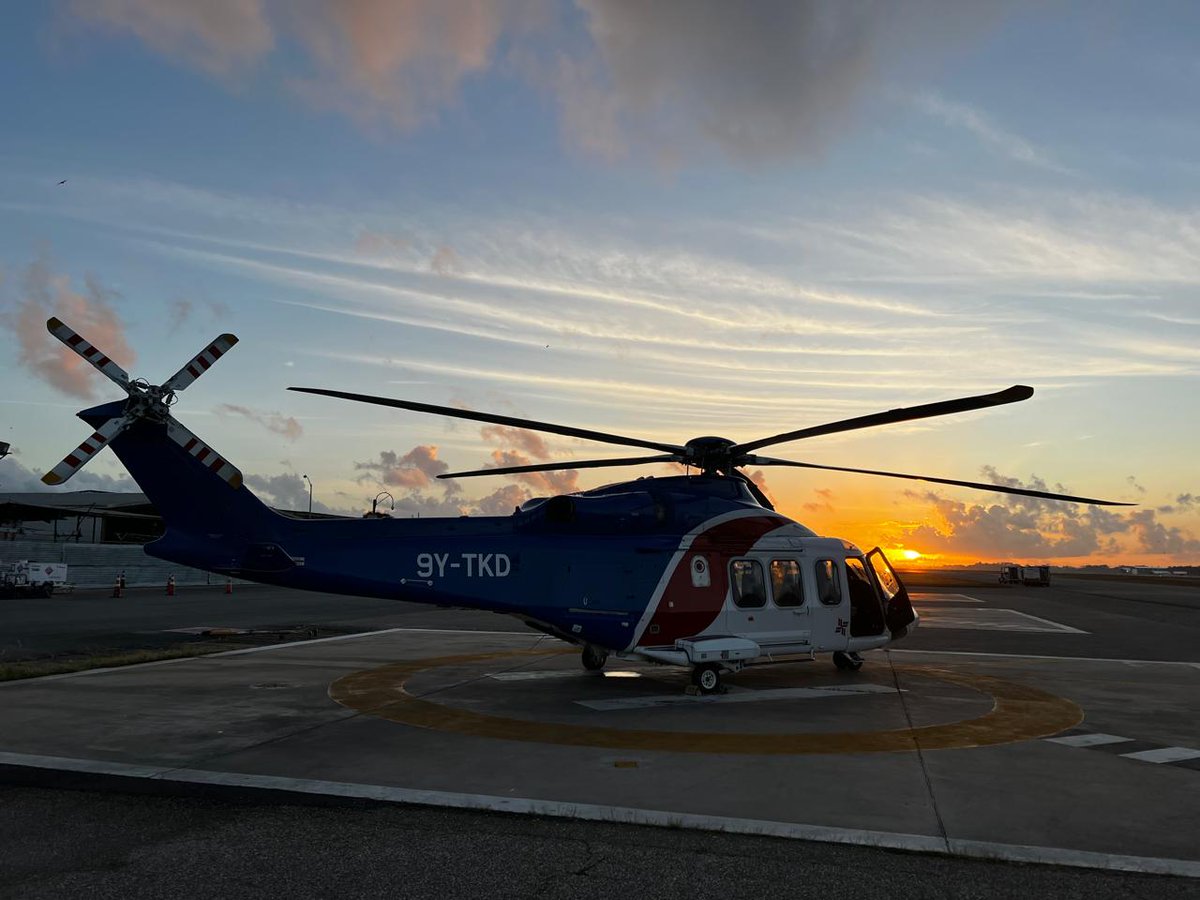 Bristow_Group's tweet photo. Greetings from Trinidad!

Trinidad Area Manager Nirmal Khadoo, took this stunning image of an AW139 sitting on the tarmac at the Piarco International Airport as it wraps up the day. 

#ProudToBeBristow #Views #Helicopters #Aviation https://t.co/MnJ6nnNH45