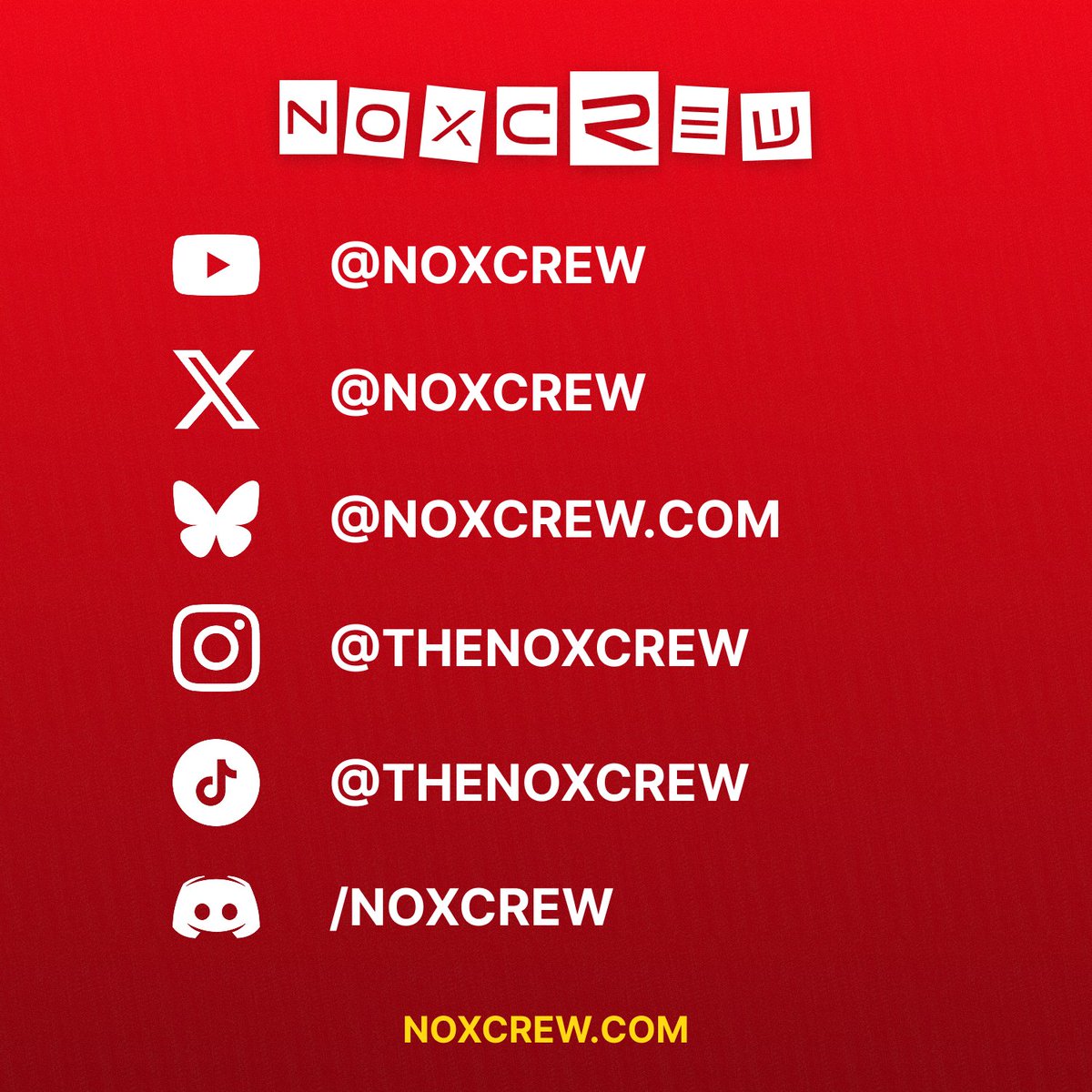 You can find Noxcrew on Bluesky now! 🦋

We’ll still be posting on all our social media channels, but come say hello.

➡️ linktr.ee/noxcrew