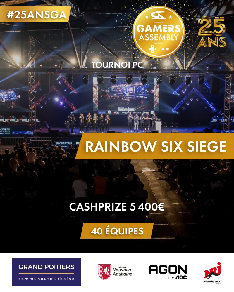 GamersAssembly's tweet photo. Opérateurs, @Rainbow6FR est de la partie pour les #25ANSGA.
Rassemblez-vous pour vivre la plus grande LAN BYOC R6 au monde, du 19 au 21 avril, à Poitiers 🔫
Jusqu'à 5 400€ de cashprize en jeu 🏅 https://t.co/5OJ5qWjpNf